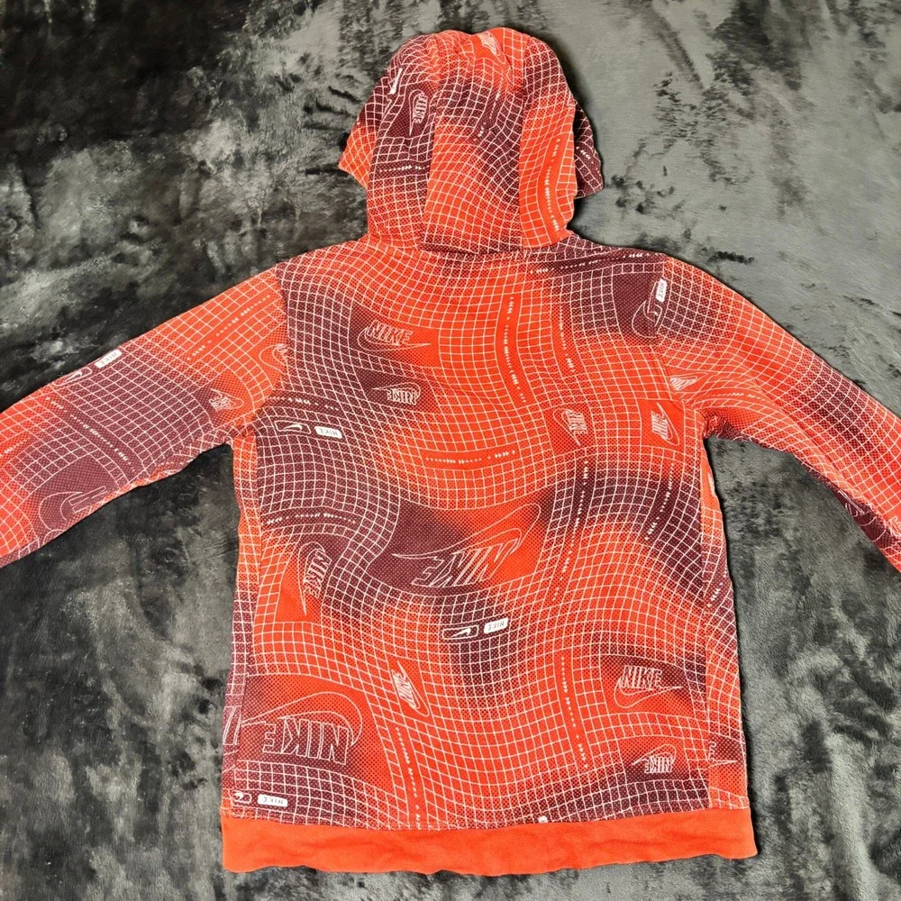 Nike Kids XL Orange Grid Warp All Over Print‎ Pullover Hoodie Swoosh Logo